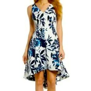 Eliza J size 4 SMALL blue white floral hi low sleeveless Dress